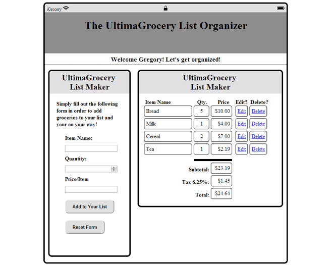 Grocery List Application